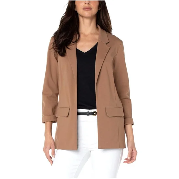 Liverpool Los Angeles Tan Open Front Boyfriend Blazer Jacket XL - Picture 2 of 9